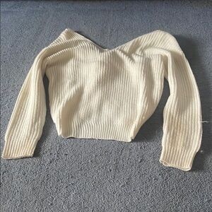 Love Tree Cream V-Neck Cropped Sweater